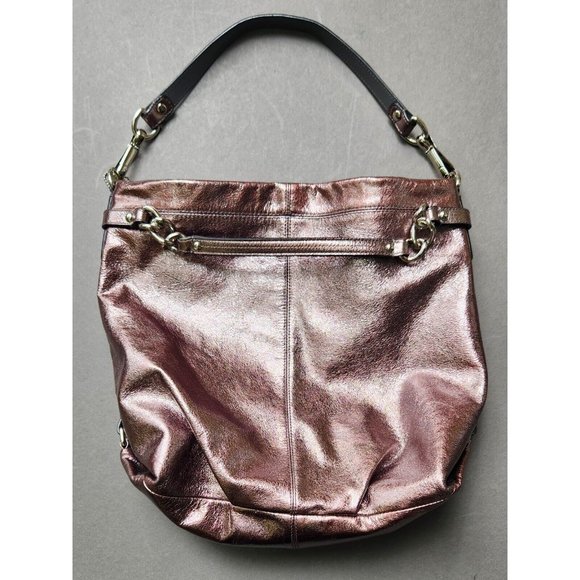 COACH Brooke Handbag Leather Pewter Bronze Metallic Silver...